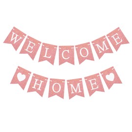 Welcome Home Banner Decorations Glitter Rose Gold Bunting Backdrop for Welcome Back Welcome Home Baby Shower Military Return Homecoming Family Party Decoration Supplies