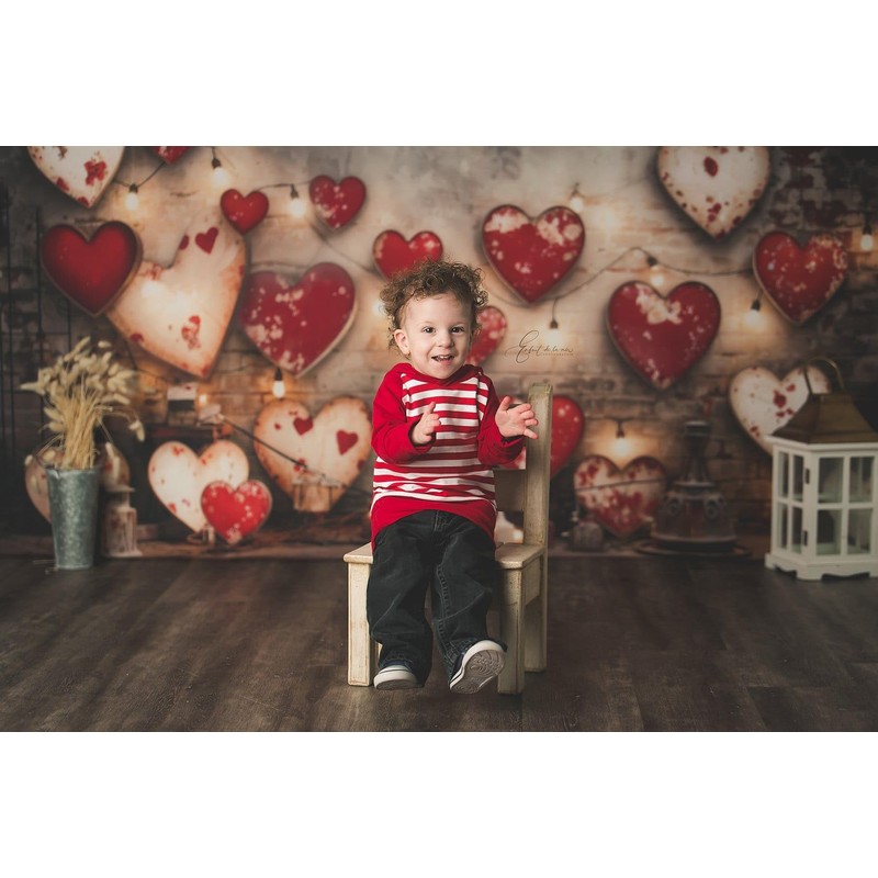 Kate Valentines Day Backdrop Red Love Heart Brick Wall Photo