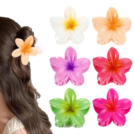 GFORI Pack of 6 Hawaii Flower Hair Clips, 8 cm Plumeria Flower Claw Clip Thin Thick Curly Hair for Women Strong Non-Slip Hibiscus Hair Clip Beach Hair Accessories for Women (New)
