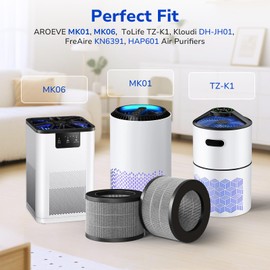 Fil-fresh 2-Pack MK01 & MK06 Replacement Filter, Compatible with AROEVE MK01 & MK06, ToLife TZ-K1, Kloudi DH-JH01 Air Purifier, 4-in-1 H13 True HEPA & Activated Carbon, Smoke Removal Version