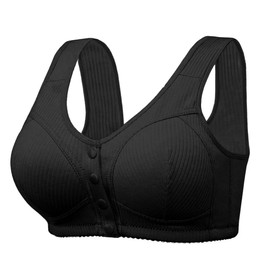 Ribbed Bras for Women Front Closure No Underwire Comfort Senior Wireless Snap Closing Bra Black 40D