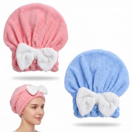 Gorro de microfibra para el cabello, suave y absorbente, de secado rápido, turbante con bonito diseño de corbatín, para mujeres y niñas