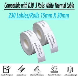 DINGYI 2 Rolls Compatible with Phomemo D35 Lables White Sticky Waterproof Label Maker Tapes 15x30mm 230 Labels/Roll Thermal Printer Paper for Office Supplies School Home