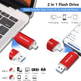 Thkailar 128GB USB C Memory Stick USB Stick 3.1 Flash Drive External Storage Data 2 in 1 OTG USB with USB A and USB C Ports USB Drive Compatible with PC/Android Phone/Laptop/Tablet(Red)