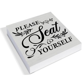 Rustic Bathroom Wooden Box Sign Desk Decor, Please Seat Yourself Wood Block Sign Home Bathroom Toilet Tabletop Shelf Desk Decoration, 5 X 5 Inches