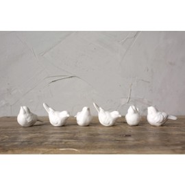 Creative Co-Op Set of 6 Ceramic Bird Figurine Home Decor Accents White,3" L (White)