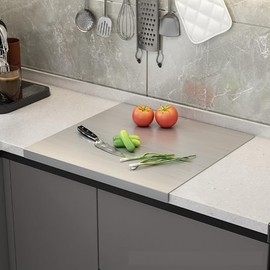 SKTMH Stainless Steel Cutting Board with Counter Lip, Large-Sized Cutting Board, Metal Baking Boards Chopping Boards, Easy to Clean, Suitable for Meat Fruits Vegetables Bread Baking, 15.7 x 11.8 Inch