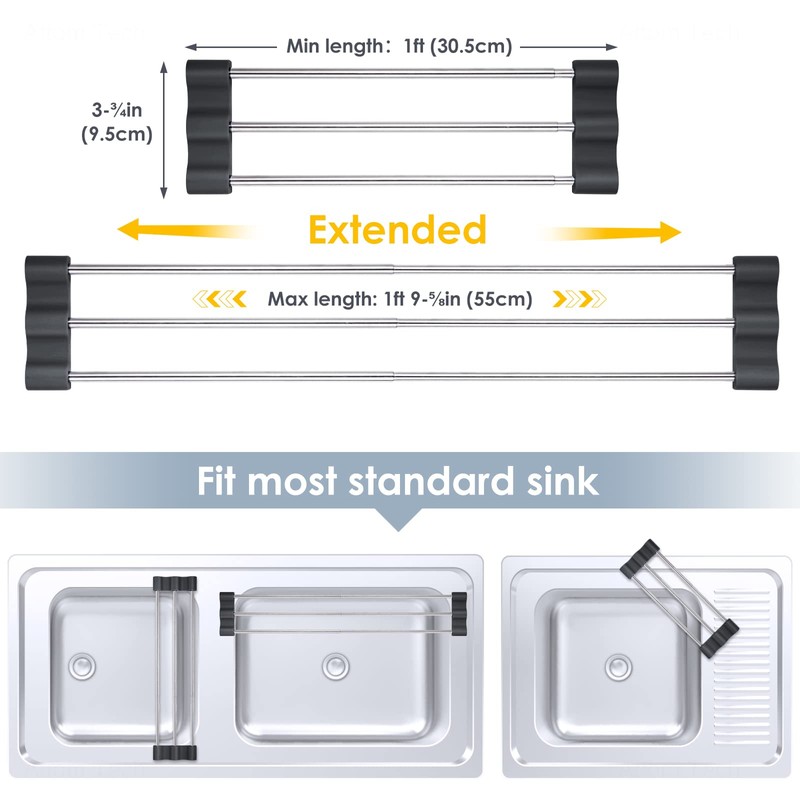 Tomorotec Adjustable Over-The-Sink Kitchen Rack for Dishcloths, Sponges, Bottles and