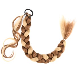 Gledola Long Braided Ponytail Extension 30 Inch Pre stretched Braiding Hair Extensions DIY Braid Ponytail Synthetic Hair Piece (Highlighted Medium Brown, 30 inches)