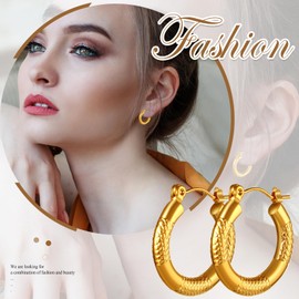 Flongo Chunky Hoop Earrings for Women: Hypoallergenic Geometry Huggie Hoop Earrings Stainless Steel Lightweight Girls Women Christmas New Year Jewelry Gift