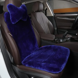 OGLAND Fluffy Fur Sheepskin Car Seat Covers for Universal Soft Cozy Fuzzy Auto Wool Seat Cushions Accessories, for 1 Front Seat (3 Pack Front, Blue)