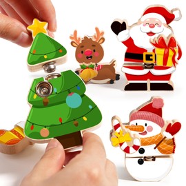 HUZU Christmas Snap Together Building Blocks Toy, Santa, Reindeer, Snowman, Christmas Tree Take Apart Characters, 3 4 5 6 7 8 Years Old Kids Wooden Puzzle, STEM Fine Motor Skill Christmas