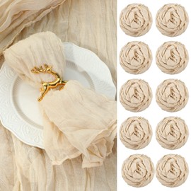 100 Pieces Gauze Cheesecloth Napkins 19.7 x 19.7 Inch Dinner Cloth Napkins with Wrinkled Decorative Cloth Napkins for Home Wedding Rustic Table Decoration (Beige)