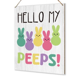 Easter Decorations Outdoor Easter Decor Easter Gifts for Women Men Easter Front Door Wall Home Decor Easter Decorations for Home Office Hello My Peeps Sign 8 X 10 Inch
