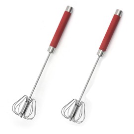 Semi-Auto Eggs Whisk Stainless Steel Egg Beater Rotary Milk Whisk Rotary Kitchen Utensil Mixer (12 Inches）