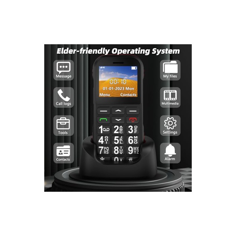 Usteetic 4G Unlocked Senior Mobile Phones, Charging Station, Black