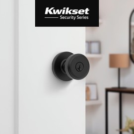 Kwikset Maven Entry Door Knob with Lock and Key, Secure Keyed Handle Exterior, Front Entrance and Bedroom, Matte Black, Pick Resistant SmartKey Rekey Security and Microban