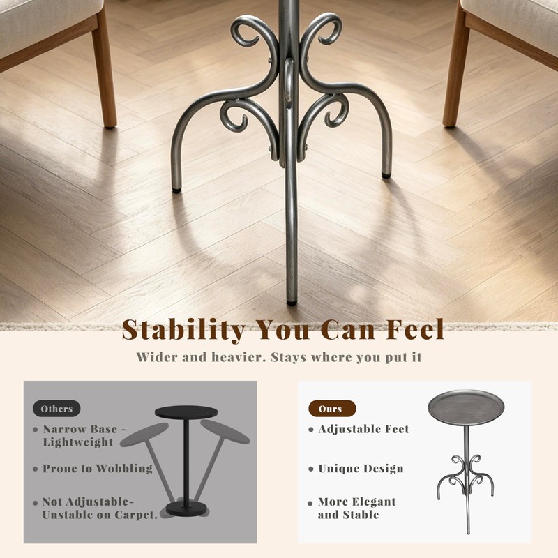 Round Side Table, Small Metal Drink Table for Small Spaces,