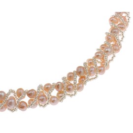 Treasure Bay Elegant Natural Freshwater Pearl Jewellery Set Necklace, Bracelet and earrings, Womens Pearl Tri-set (Pink)