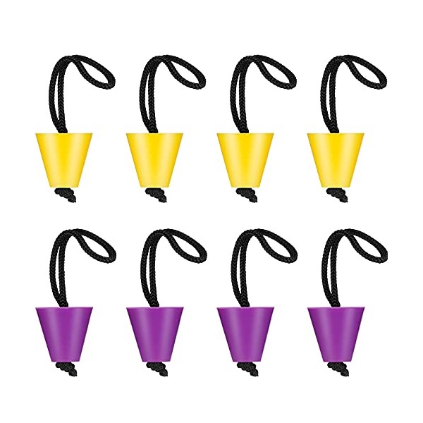 8 Pieces Kayak Scupper Plug Silicone Scupper Plug Drain Holes Stopper Bung with Lanyard (Yellow, Purple)
