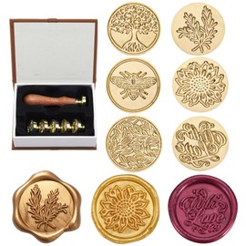Yoption 6 Pcs Botanical Wax Seal Stamp Set, Vintage Flower Sealing Wax Stamps Kit, Wooden Handle with Brass Head for Wedding Christmas Invitation Gift Cards