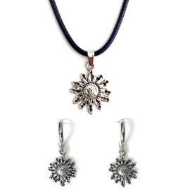 Ethnische Sonne Anhänger und Ohrringe Set - Platin Plattiert Damen Ohrringe - Alt Silber Sonne Blume Schutz Anhänger - Perfektes Geschenk Charme (Anhänger und Ohrringe Set)