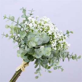 Skyseen Artificial Flowers Eucalyptus Leaf Babys Breath Gypsophila Bouquets Wedding Party Home Decor,Pack of 1(White)