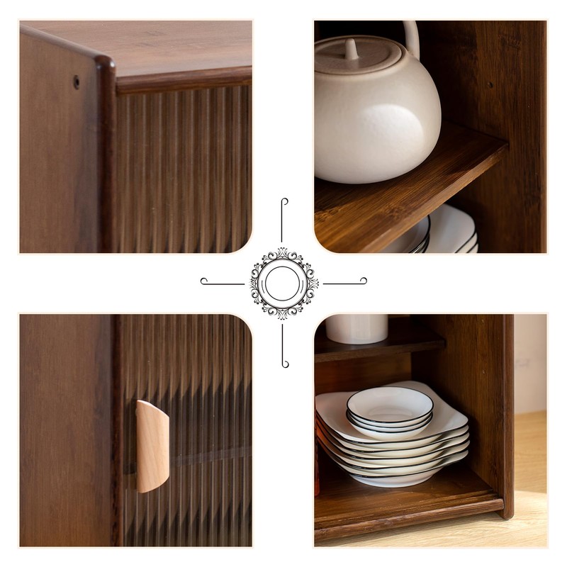 HollyHOME Small Bamboo Wall Mounted Kitchen Pantry Sideboard with 2