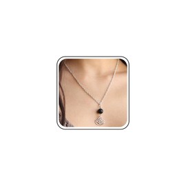 Inilbran Boho Lotus Flower Choker Necklace Black Lava Bead Necklace Choker Silver Yoga Lotus Pendant Necklace Vintage Lava Rock Stone Necklace Jewelry for Women and Girls