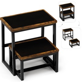 iTsst Step Stool for Adults,Holds up to 500Lb,3 in1 Heavy Duty Sturdy Two StepStools for Kichen/Bathroom/High beds, Wooden&Metal Frame, Non-Slip Pads