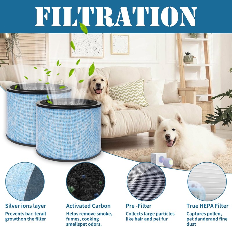 2-Pack AP200 3-in-1 H13 Grade True HEPA Replacement Filters Compatible