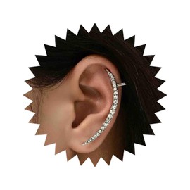 Yheakne Boho Crystal Ear Cuff Earrings Silver Crystal Cuff Wrap Earrings Cz Crawler Cuff Earrings Rhinestone Ear Climber Clip Earrings Jewelry for Women