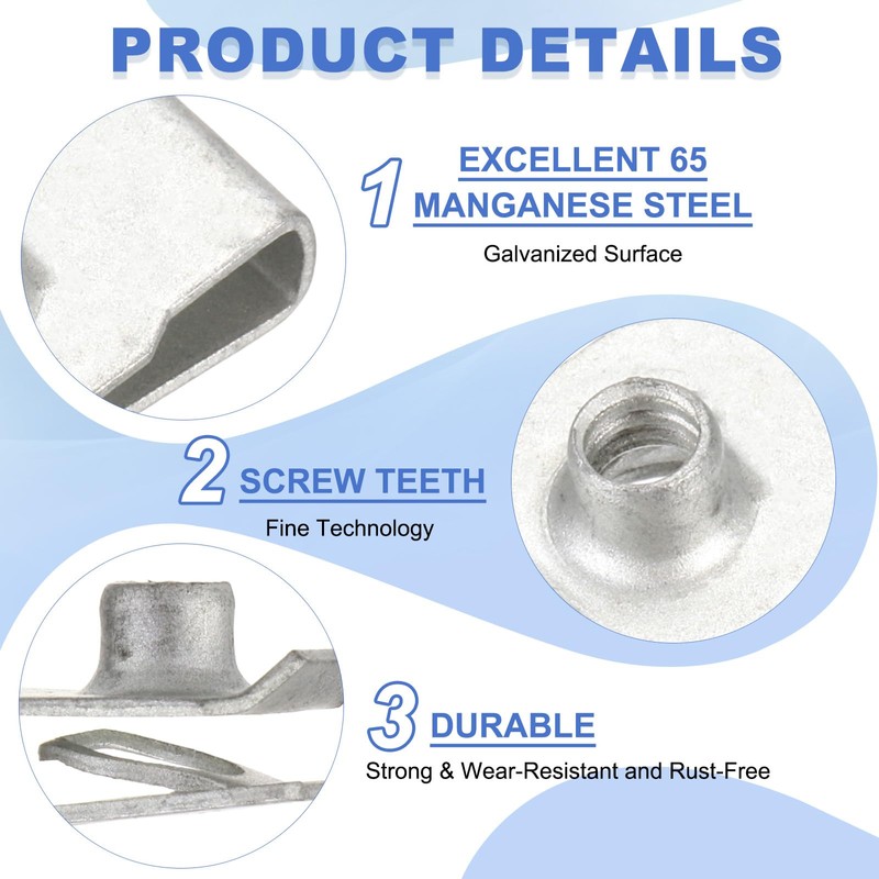 PATIKIL U-Style Clip-On Nut, 20 Pack M5-0.8 Regular Extruded U-Nut