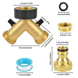 Hose Splitter 2 Way Garden Hose Splitter，3/4" Tap Y Splitter Brass Hose Connector，Garden Tap Splitter，Garden Faucet Splitter for Outdoor, Garden, Courtyard, Lawn, Kitchen ﻿