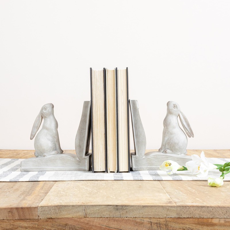 Bunny Rabbit Bookends, Set of 2, White Finish