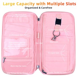 WALNEW Family Passport Holder Travel Wallet, Travel Essentials for Flying, RFID Blocking Document Organizer with Tracker/AirTag Holder and Wrist/Crossbody Strap for Women Men