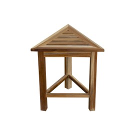 Fully Assembled EcoDecors FlexiCornerTriangle Natural Color Waterproof Teak Wood Shower Bench Stool Seat Chair For Inside Shower Provides Safety, Storage, and Organization For Bathroom Accessories