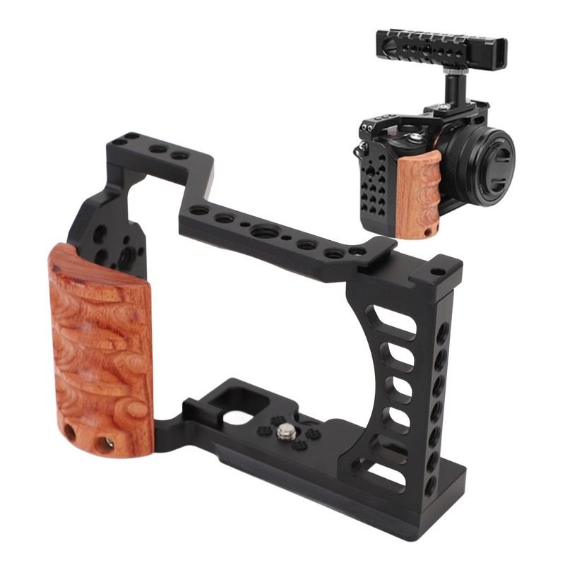 Camera Cage with Wooden Handle for Alpha A7C ILCE 7C
