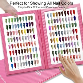 C12rtive 160 Nail Color Display Book,Leather Nail Color Book with 240Color Display Tips & 1-200Number Stickers,Professional Nail Color Chart Display Book for Nail Polish UV Gel,Nails Art Design(Red)
