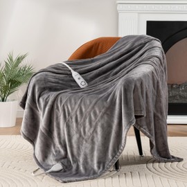 Berkshire Blanket Heated Throw – Reversible Loftmink Velvety Fleece Electric Blanket, 5 Heat Settings & Auto Shut-Off, Ultra-Cozy for Couch, Bed & Office, 50" x 60", Nimbus Grey
