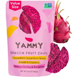 Yammy Dried Dragon Fruit Chips for Drinks Refreshers Like Freeze Dried Dragonfruit Pieces, Dry 1 Ingredient Healthy Snack for Kids Adults, 2g Protein, 4g Fiber, Gluten Free Vegan, 5.6oz Value Size