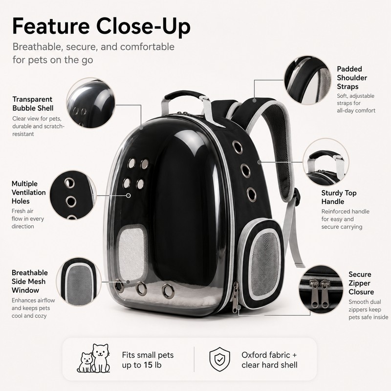 Transparent Pet Carrier Backpack for Travel – Ventilated Bubble Design