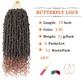 Aipin Butterfly Locs Goddess Locs Crochet Hair With Curly Ends 18 Inch Distressed Butterfly Faux Locs Synthetic Butterfly Soft Locs Hair Extensions (18 Inch, 6packs,T30)