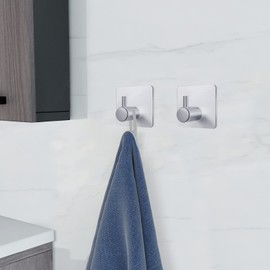 VAEHOLD Adhesive Hooks 12 Pack, Heavy Duty Wall Hooks Aluminum Hooks for Hanging Coat, Hat, Towel, Robe, Key, Clothes, Towel Hook Wall Mount for Home, Office, Kitchen, Bathroom(Silver)