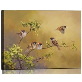 Sense&Sensitivity Arts-Bird Wall Art Sparrow Pictures Wall Decor Farmhouse Yellow Bird pictures Traditional chinese painting Canvas print for Living Room Kitchen Bedroom Bathroom Office and Hallway Wall Decor 32 x 24 Inch