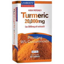 Lamberts Turmeric Tablets – High Potency 20,000mg Root Equivalent – Standardised 95% Curcumins – 60 Tablets