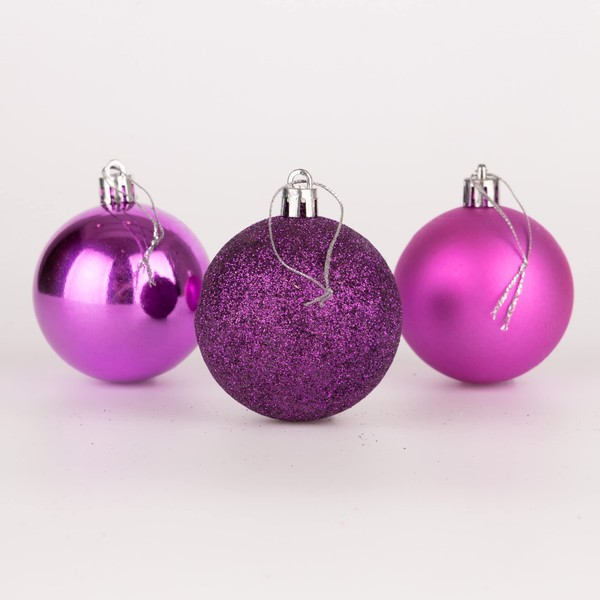 60mm/6Pcs Christmas Baubles Shatterproof Purple, Christmas Tree Decorations Ball Ornaments