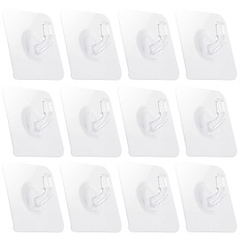 COMNICO 12 Pack Adhesive Hooks Clear Plastic Waterproof Heavy Duty Sticky Wall Ceiling Door Window Pothook Home Kitchen Bathroom Shower Office for Hanging Hat Towel Picture Coats (12)
