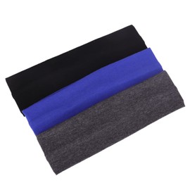 MapofBeauty 3 Pack Yoga Headbands Stretchy Cotton Head Band Hairwarp Sports Running Exercise Gym (Blue/Dark Grey/Black)