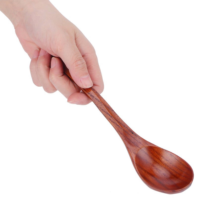 5PCS Japanese Style Wood Spoon Long Handle Soup Spoons Household
